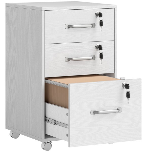 HOMCOM Cassettiera da ufficio mobile con 3 cassetti bloccabili, 40x40x69,5 cm, bianco | Aosom Italy