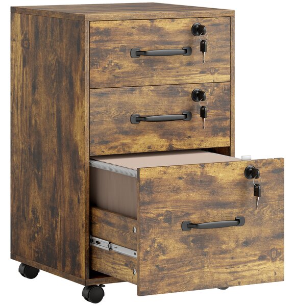 HOMCOM Cassettiera da ufficio mobile con 3 cassetti richiudibili, 40x40x69,5 cm, marrone | Aosom Italy