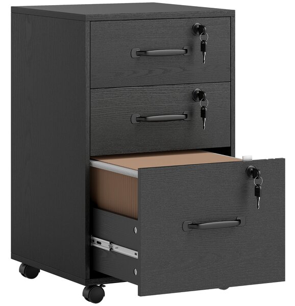 HOMCOM Cassettiera da ufficio mobile con 3 cassetti bloccabili, 40x40x69,5 cm, nero | Aosom Italy