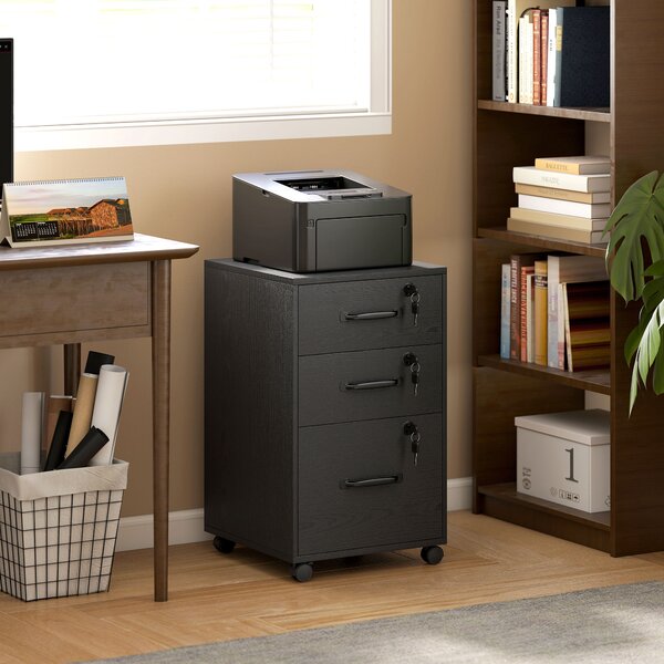 HOMCOM Cassettiera da ufficio mobile con 3 cassetti bloccabili, 40x40x69,5 cm, nero | Aosom Italy