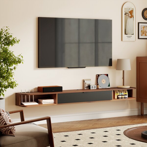 HOMCOM Mobile TV sospeso con cassetto ribaltabile e 2 ripiani, 180x24x16 cm, noce | Aosom Italy