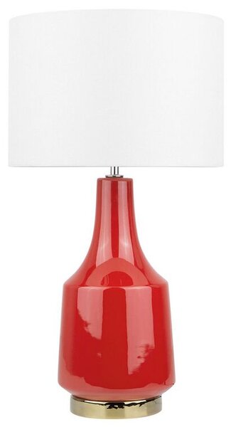 Lampada da Tavolo Comodino Luce Rossa Base in Ceramica Tamburo paralume in policotone Bianco Sporco Paralume Rotondo Beliani