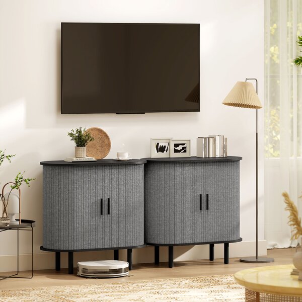 HOMCOM Madia ovale con 2 ante scorrevoli e 2 scomparti, 80x40x78 cm, grigio | Aosom Italy