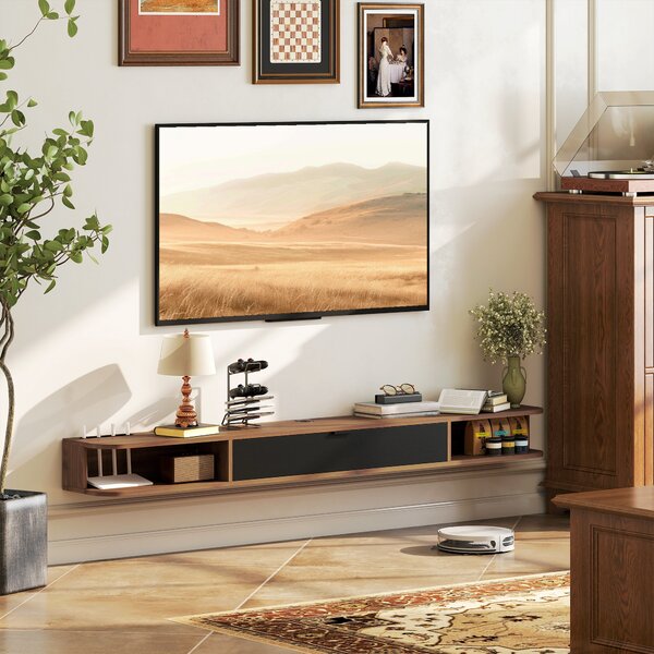 HOMCOM Mobile TV sospeso con cassetto ribaltabile e 2 ripiani, 180x24x16 cm, noce | Aosom Italy