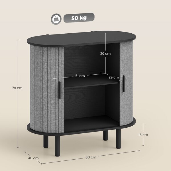 HOMCOM Madia ovale con 2 ante scorrevoli e 2 scomparti, 80x40x78 cm, grigio | Aosom Italy
