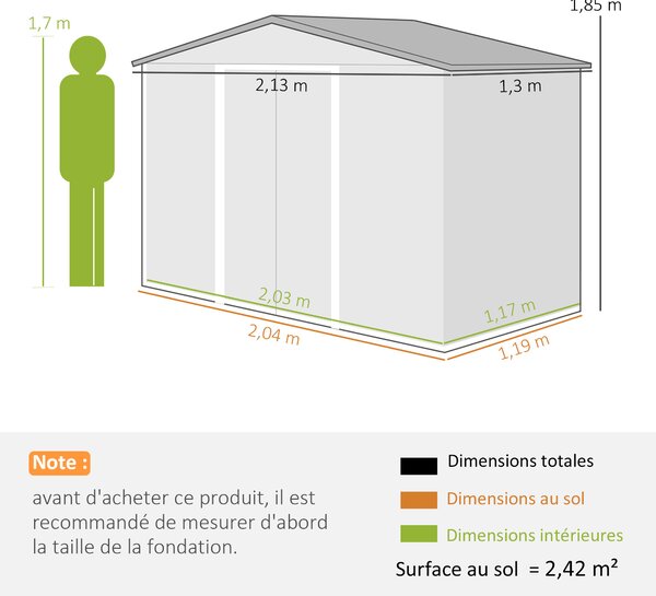Outsunny Casetta da giardino 2,5 m² con kit fondazione e porta richiudibile, grigia | Aosom Italy