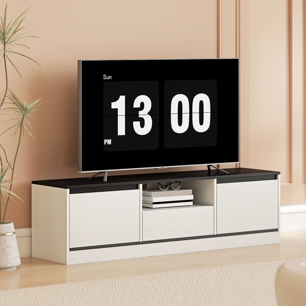 HOMCOM Mobile TV con 2 armadi, ripiano e cassetto, 140x35x40 cm, nero e bianco | Aosom Italy