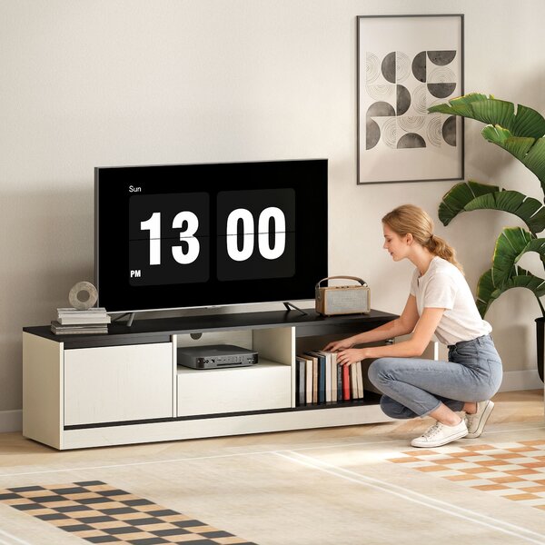 HOMCOM Mobile TV con 2 armadi, ripiano e cassetto, 140x35x40 cm, nero e bianco | Aosom Italy
