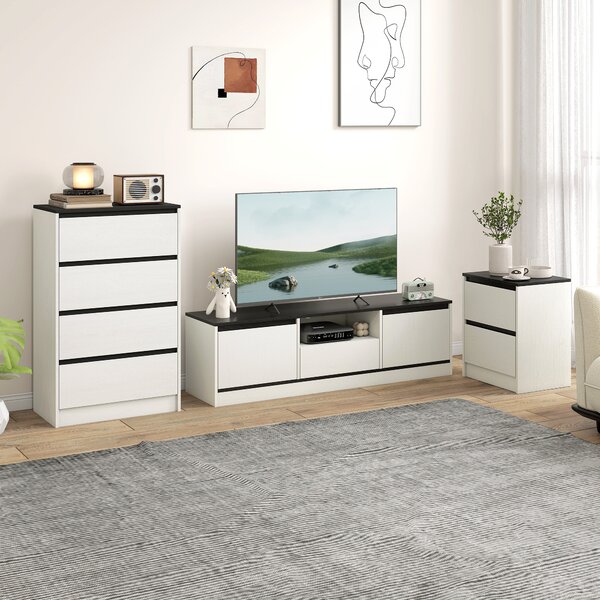 HOMCOM Mobile TV con 2 armadi, ripiano e cassetto, 140x35x40 cm, nero e bianco | Aosom Italy