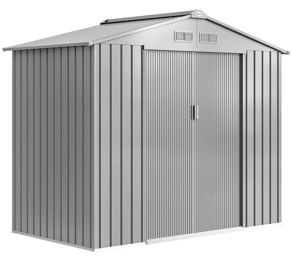 Outsunny Casetta da giardino 2,5 m² con kit fondazione e porta richiudibile, grigia | Aosom Italy