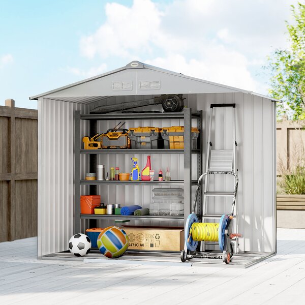Outsunny Casetta da giardino 2,5 m² con kit fondazione e porta richiudibile, grigia | Aosom Italy
