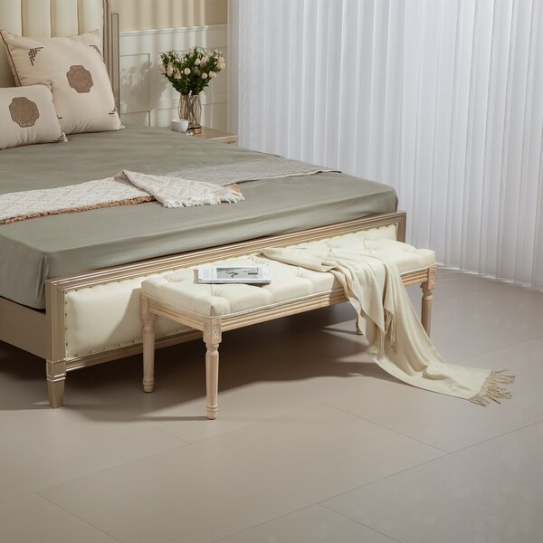 HOMCOM Panca fondo letto capitonné imbottita 115 cm, crema | Aosom Italy