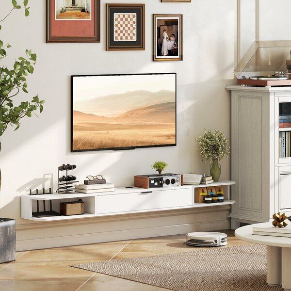HOMCOM Mobile TV sospeso con cassetto ribaltabile e 2 ripiani, 180x24x16 cm, bianco | Aosom Italy