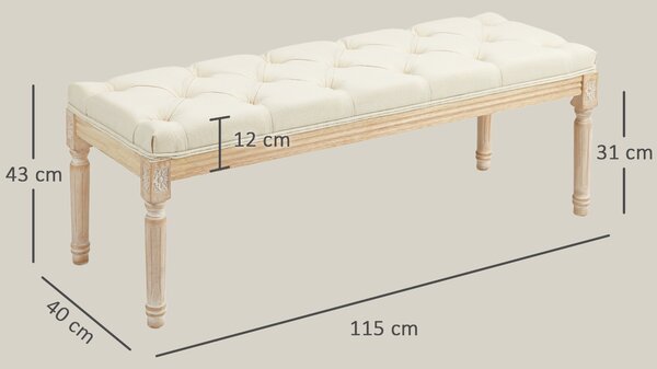 HOMCOM Panca fondo letto capitonné imbottita 115 cm, crema | Aosom Italy