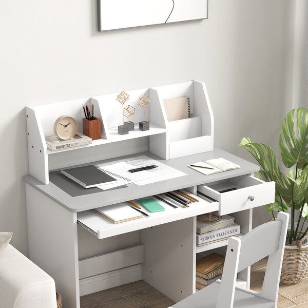 ZONEKIZ Scrivania per bambini con sedia ergonomica, cassetto e ripiani, 90x45x90 cm, grigio | Aosom Italy