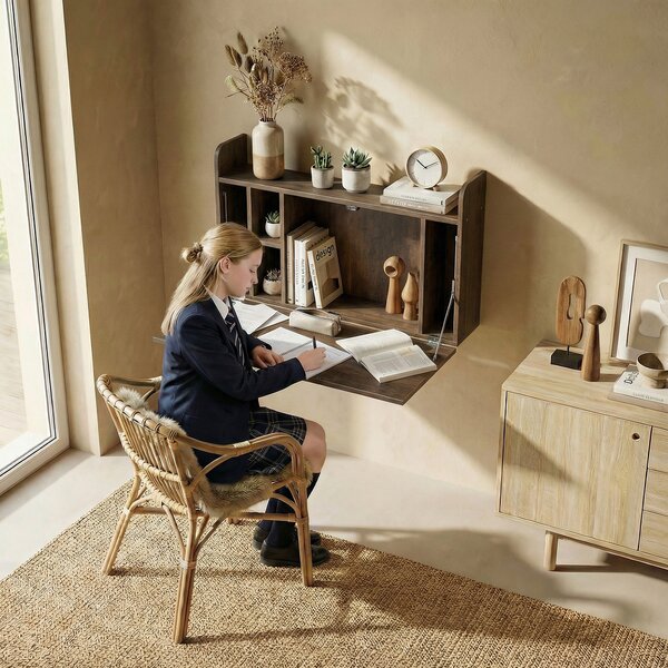 HOMCOM Scrivania sospesa da parete con piano ribaltabile e vani, 77x20x51 cm | Aosom Italy