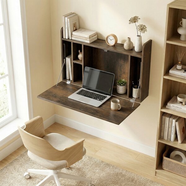 HOMCOM Scrivania sospesa da parete con piano ribaltabile e vani, 77x20x51 cm | Aosom Italy