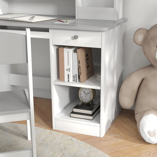 ZONEKIZ Scrivania per bambini con sedia ergonomica, cassetto e ripiani, 90x45x90 cm, grigio | Aosom Italy