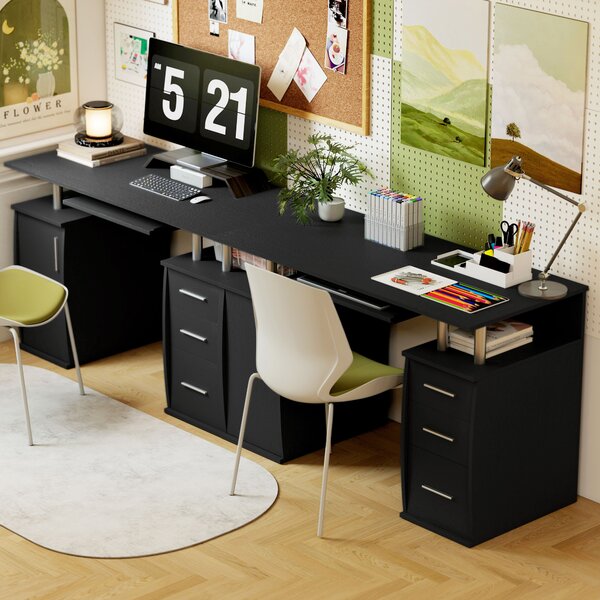 HOMCOM Scrivania per computer con vassoio tastiera e 3 cassetti, 120x55 cm, nero | Aosom Italy