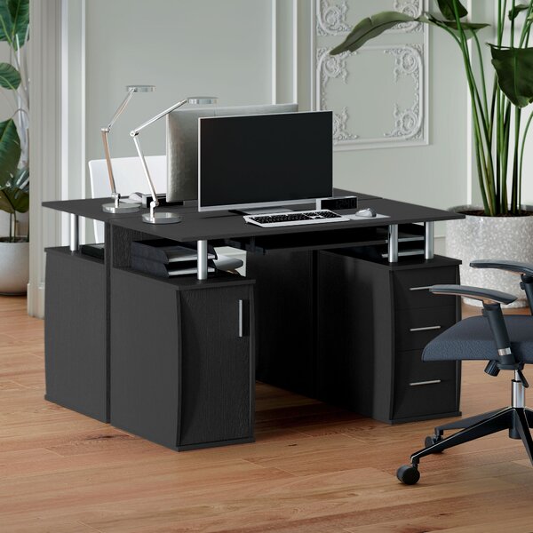 HOMCOM Scrivania per computer con vassoio tastiera e 3 cassetti, 120x55 cm, nero | Aosom Italy