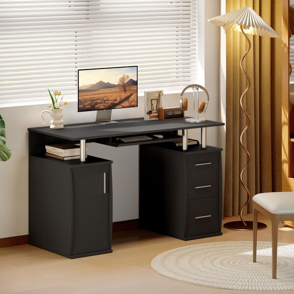 HOMCOM Scrivania per computer con vassoio tastiera e 3 cassetti, 120x55 cm, nero | Aosom Italy