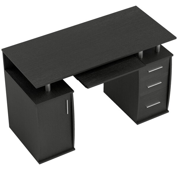 HOMCOM Scrivania per computer con vassoio tastiera e 3 cassetti, 120x55 cm, nero | Aosom Italy