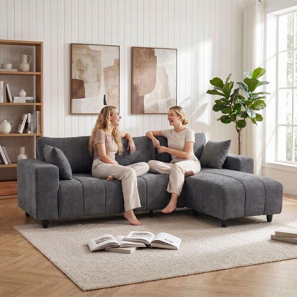 HOMCOM Divano angolare modulabile 3 posti con penisola reversibile, 242 cm, grigio | Aosom Italy