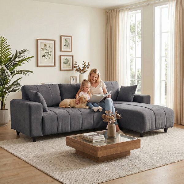 HOMCOM Divano angolare modulabile 3 posti con penisola reversibile, 242 cm, grigio | Aosom Italy
