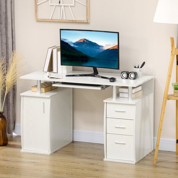 HOMCOM Scrivania per computer con piano tastiera e 3 cassetti, 120x55 cm, bianco | Aosom Italy