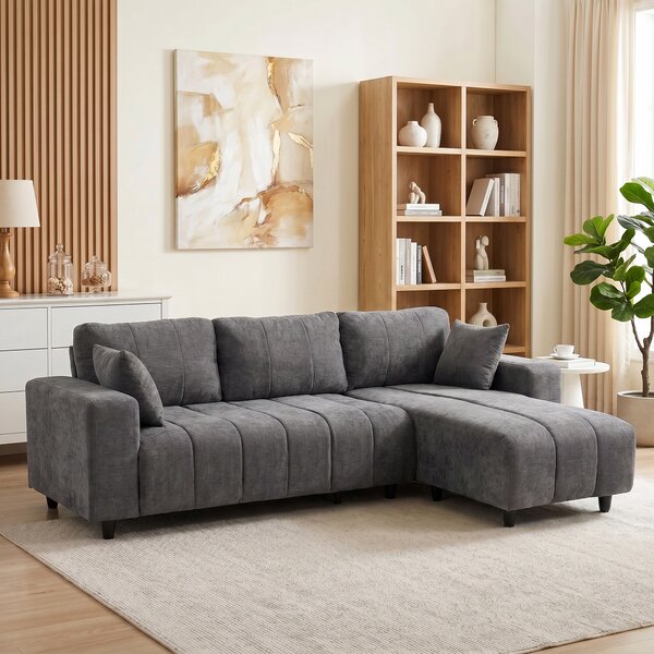 HOMCOM Divano angolare modulabile 3 posti con penisola reversibile, 242 cm, grigio | Aosom Italy