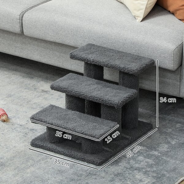 PawHut Scala per gatti a 3 gradini, 45x35x34 cm, grigio | Aosom Italy