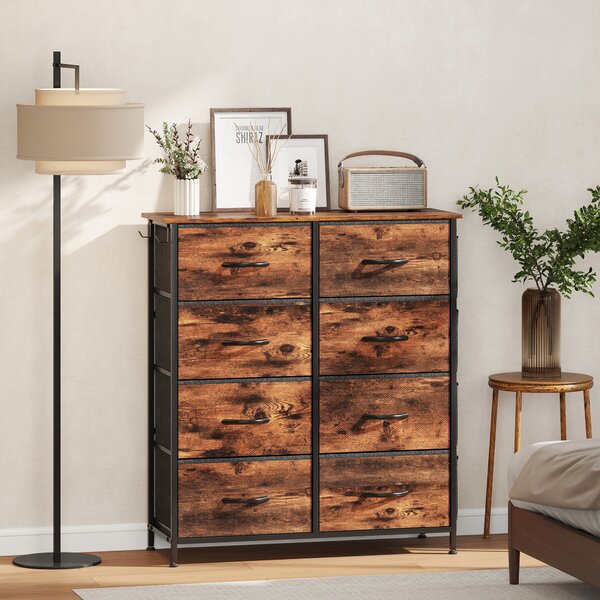 HOMCOM Cassettiera in tessuto con 8 cassetti, 4 tasche e 2 ganci, 86x30x94,5 cm, marrone | Aosom Italy