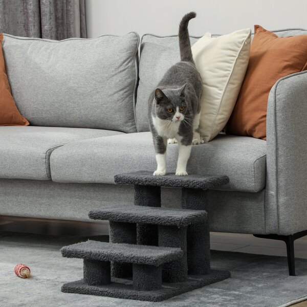 PawHut Scala per gatti a 3 gradini, 45x35x34 cm, grigio | Aosom Italy