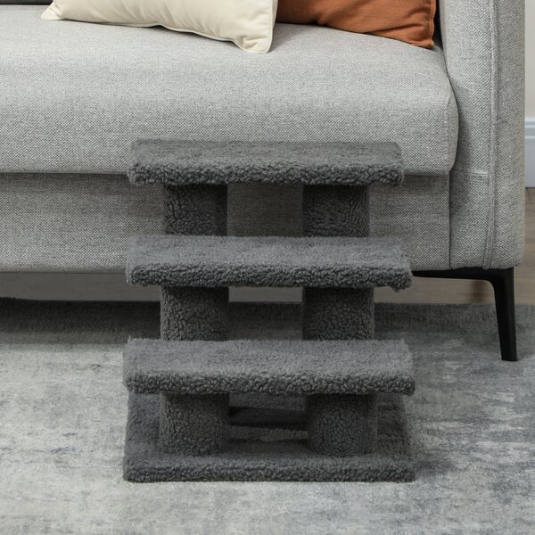PawHut Scala per gatti a 3 gradini, 45x35x34 cm, grigio | Aosom Italy