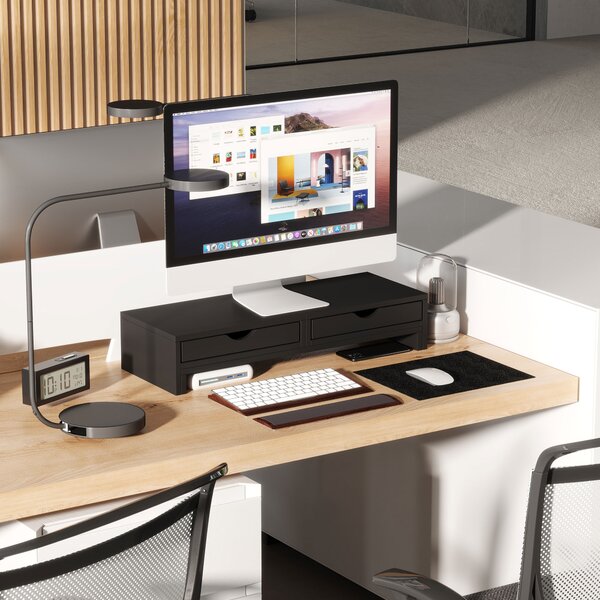HOMCOM Alza-monitor regolabile 60-116 cm con 2 cassetti e angolazione regolabile | Aosom Italy