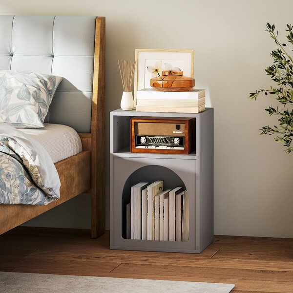 HOMCOM Comodino stretto ad arco con 2 scomparti aperti, 40x30x60 cm, grigio | Aosom Italy
