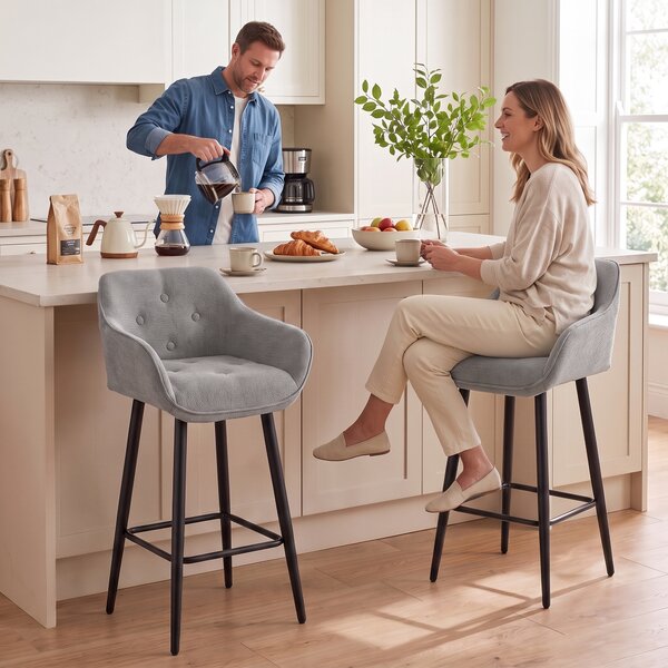 HOMCOM Set 2 sgabelli da bar in ciniglia con schienale e poggiapiedi, altezza 67 cm, grigio | Aosom Italy