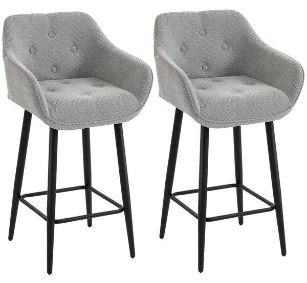 HOMCOM Set 2 sgabelli da bar in ciniglia con schienale e poggiapiedi, altezza 67 cm, grigio | Aosom Italy