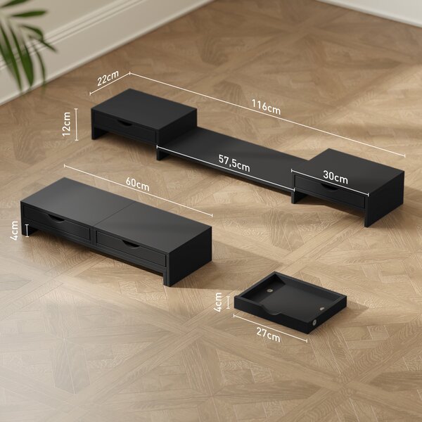 HOMCOM Alza-monitor regolabile 60-116 cm con 2 cassetti e angolazione regolabile | Aosom Italy