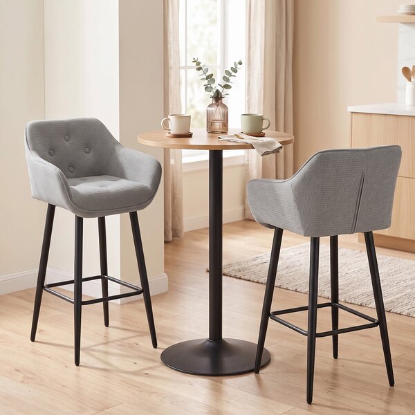 HOMCOM Set 2 sgabelli da bar in ciniglia con schienale e poggiapiedi, altezza 67 cm, grigio | Aosom Italy
