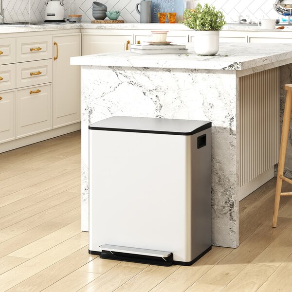 HOMCOM Pattumiera da cucina 2x25 L con 2 scomparti e chiusura soft-close, 47,7x37,5x56 cm, argento | Aosom Italy