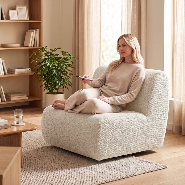 HOMCOM Poltrona da salotto girevole 360° in ciniglia con seduta extra larga, beige | Aosom Italy