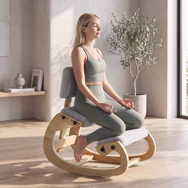 HOMCOM Sedia inginocchiata ergonomica basculante in velluto a coste con schienale, grigio chiaro | Aosom Italy