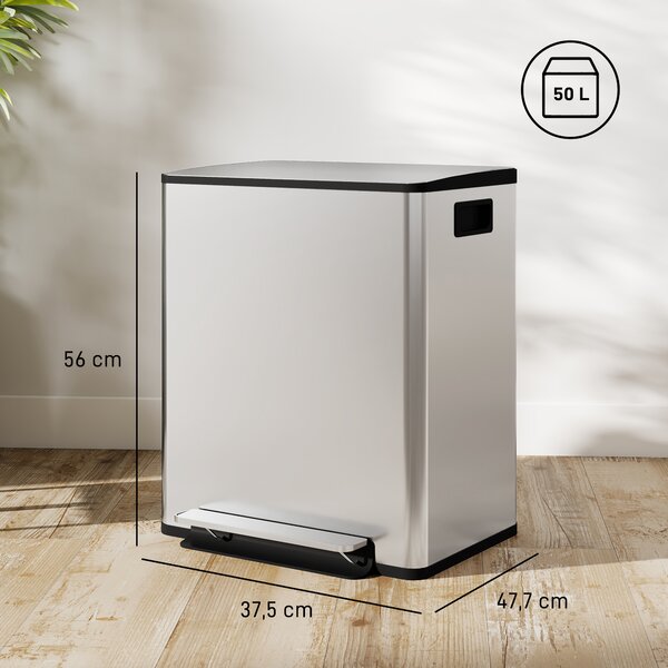 HOMCOM Pattumiera da cucina 2x25 L con 2 scomparti e chiusura soft-close, 47,7x37,5x56 cm, argento | Aosom Italy