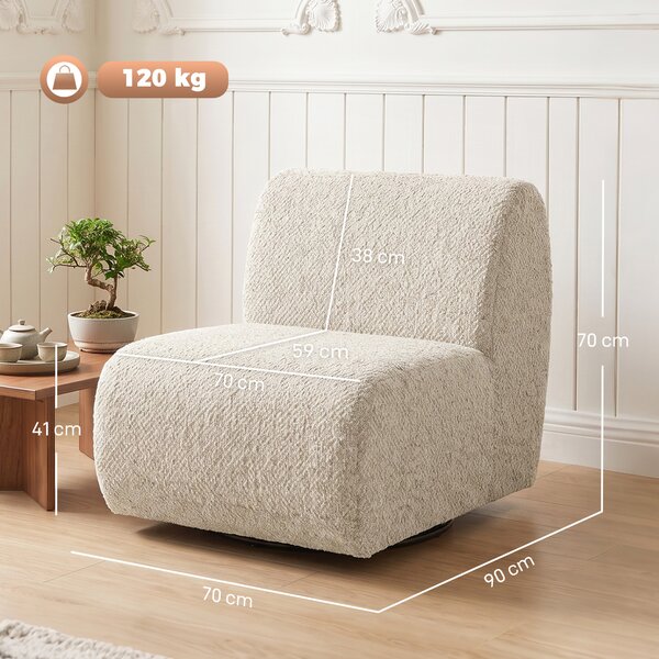 HOMCOM Poltrona da salotto girevole 360° in ciniglia con seduta extra larga, beige | Aosom Italy