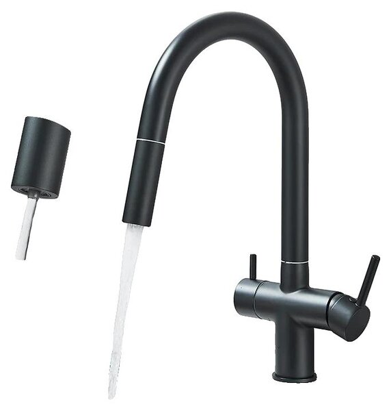 Miscelatore da cucina, con doccetta estraibile, due manopole, colore nero
