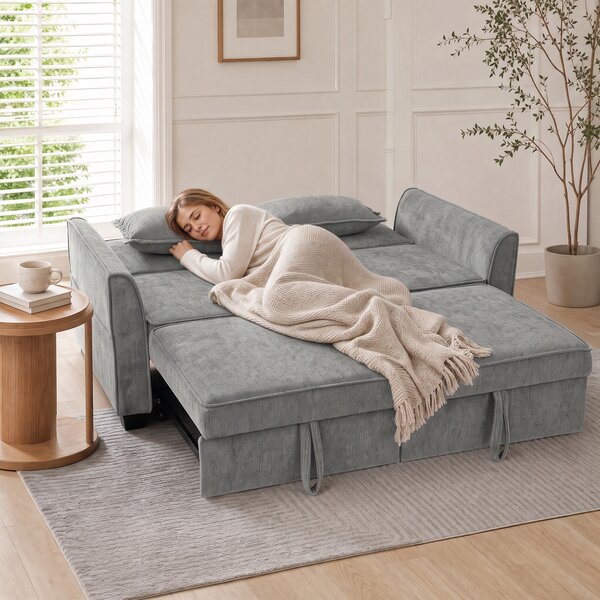 HOMCOM Divano letto 2 posti 4-in-1 a L con schienale regolabile e tasche laterali, grigio | Aosom Italy