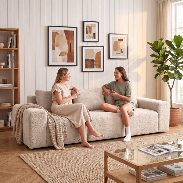 HOMCOM Divano modulare 3 posti in ciniglia 320 cm con seduta e braccioli extra larghi, beige | Aosom Italy