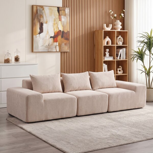 HOMCOM Divano modulare 3 posti in ciniglia 320 cm con seduta e braccioli extra larghi, beige | Aosom Italy