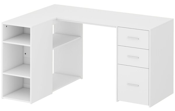 HOMCOM Scrivania angolare a L con 3 cassetti, 5 scomparti e ripiani regolabili, 140x100x75 cm, bianco | Aosom Italy